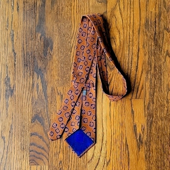 Valentino Garavani Silk Italian Bronze Blue Dots Geometrical Necktie Vintage - Picture 11 of 16